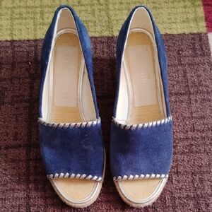 Jack Rodgers Elegant Blue Suede Wedge Sandals, Size 9M